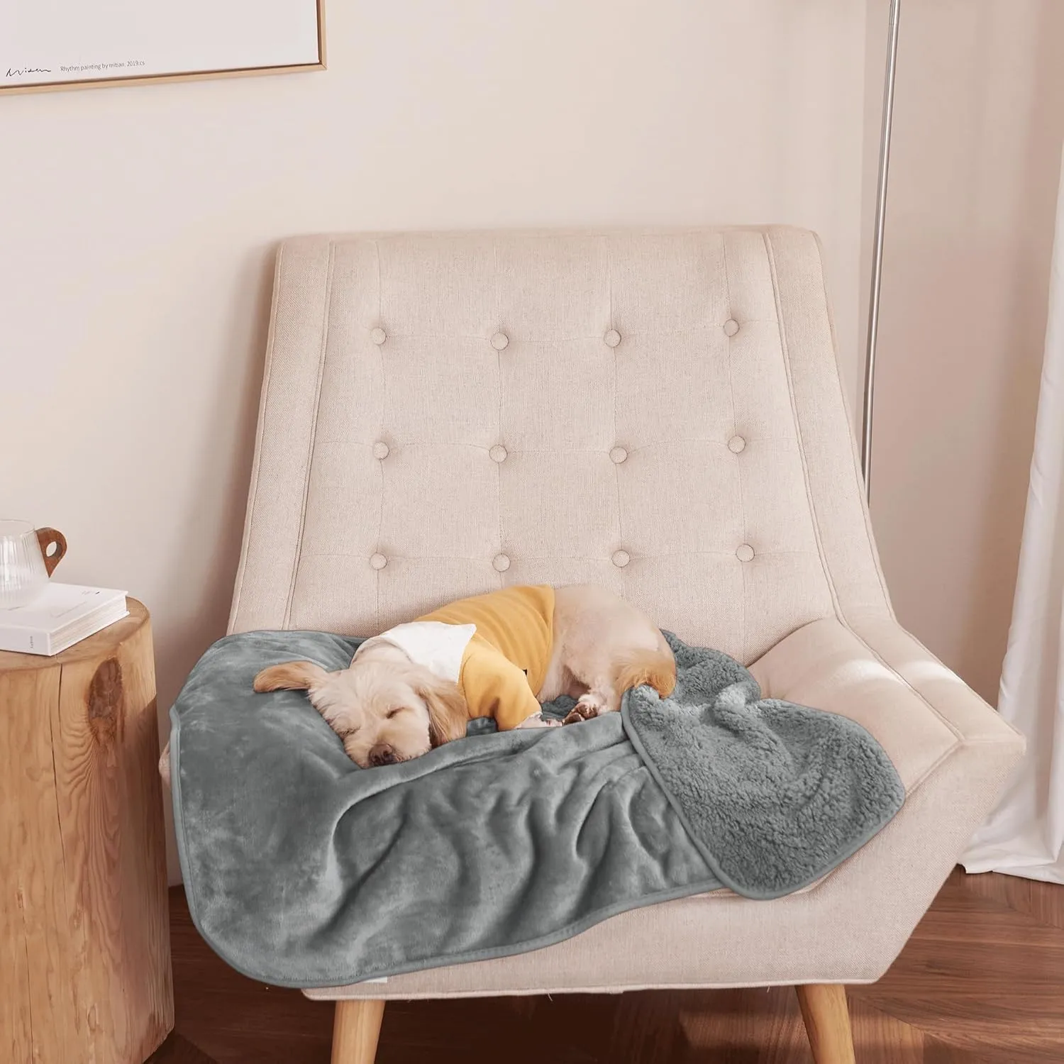 NICETOWN Waterproof Dog Blanket Bed Cover Sherpla Fleece Cozy Plush Bed Large Dog Blanket for Couch Sofa Floor Protecting, Pet Day for Present, 50" W x 60" L, Light Grey