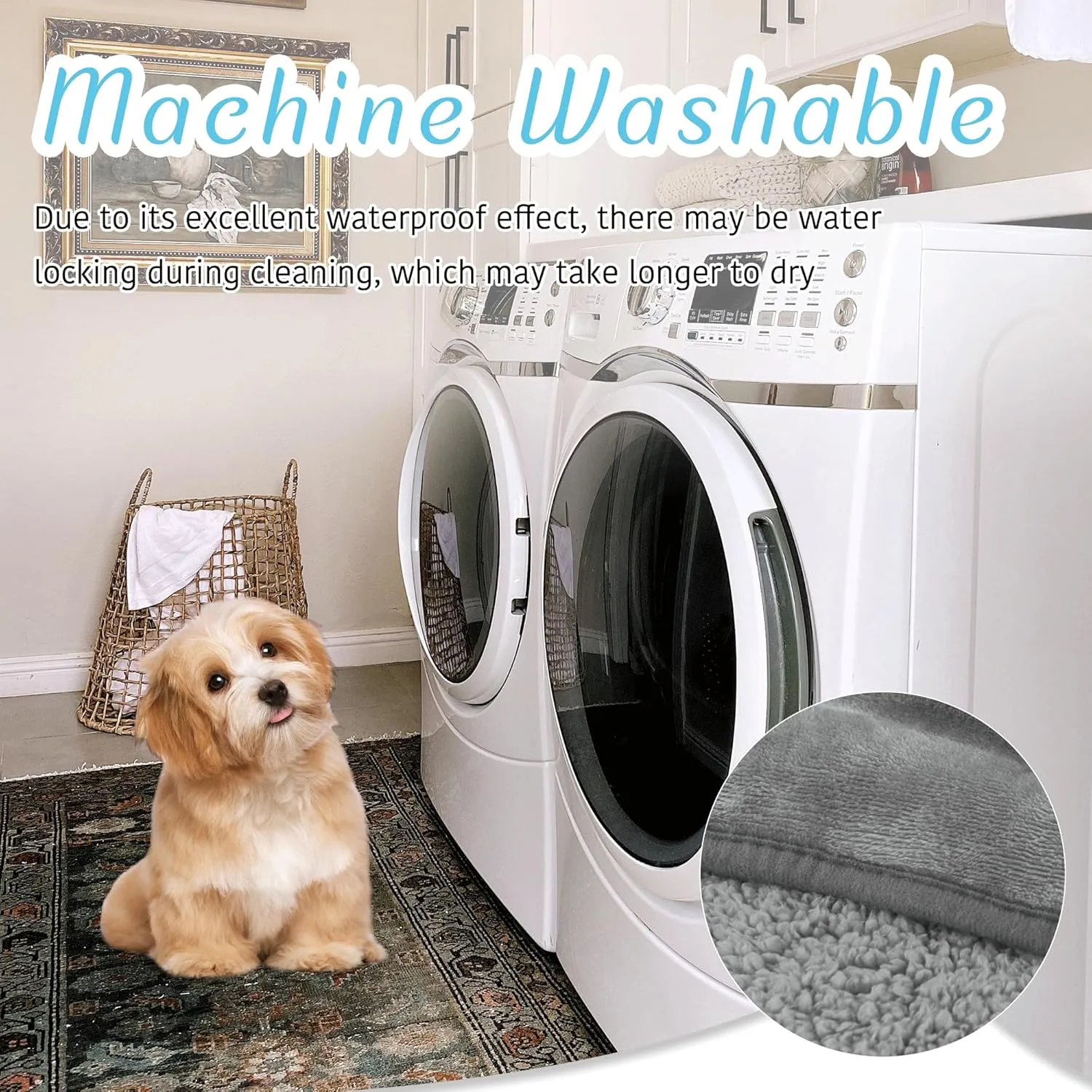 NICETOWN Waterproof Dog Blanket Bed Cover Sherpla Fleece Cozy Plush Bed Large Dog Blanket for Couch Sofa Floor Protecting, Pet Day for Present, 50" W x 60" L, Light Grey