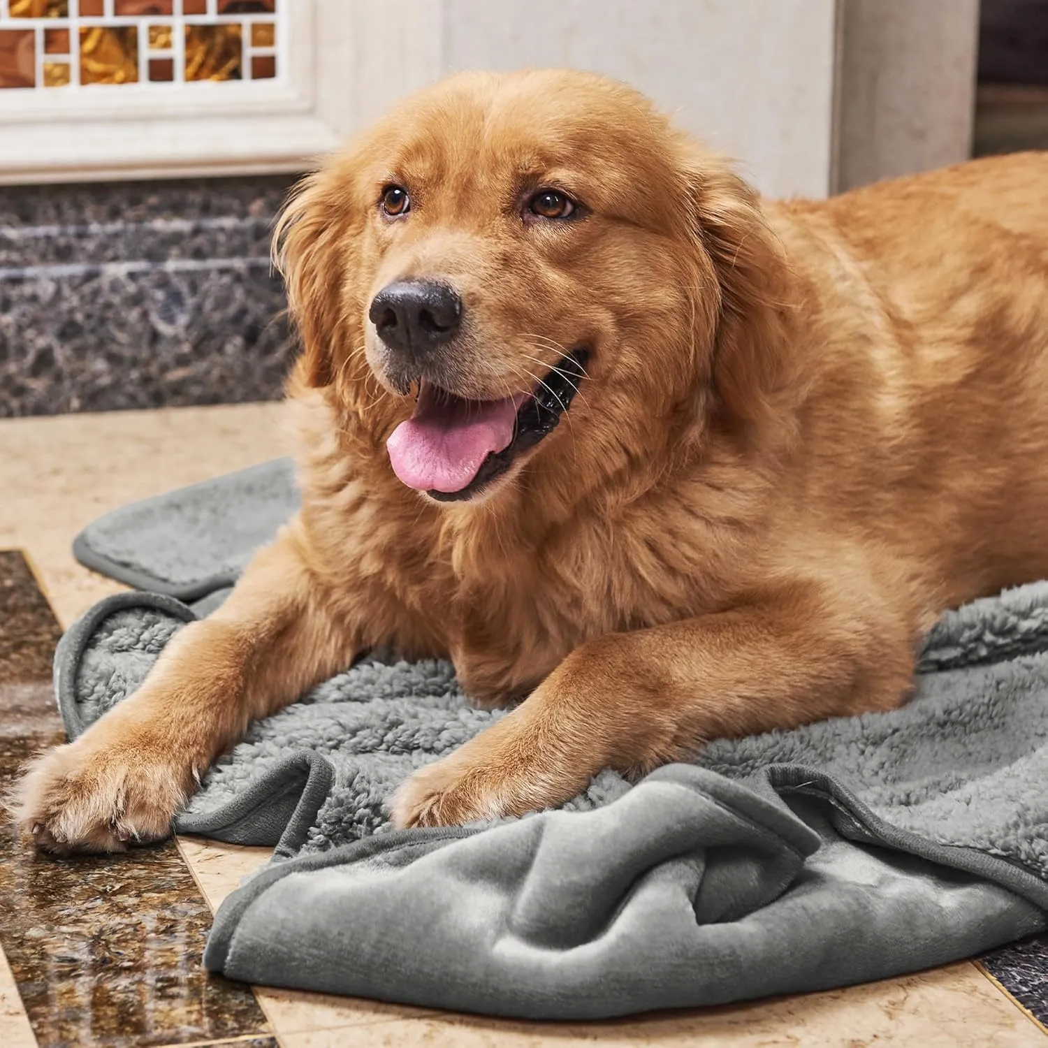 NICETOWN Waterproof Dog Blanket Bed Cover Sherpla Fleece Cozy Plush Bed Large Dog Blanket for Couch Sofa Floor Protecting, Pet Day for Present, 50" W x 60" L, Light Grey