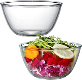 NUTRIUPS Glass Mixing Bowls Borosilicate 6.1in Glass Salad Bowl 35oz Clear Glass Bowls for Bread, Set of 2
