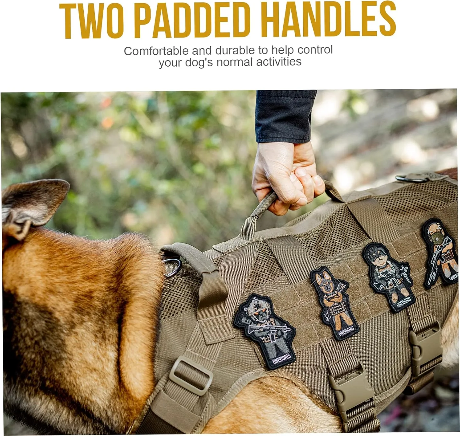 OneTigris No Pull Tactical Dog Harness for Medium Large Dog, Mesh Design Breathable Service Dog Vest with Handle, Military Dog Vest Harness with Molle Panels for Walking Hiking Training (XL, Brown)