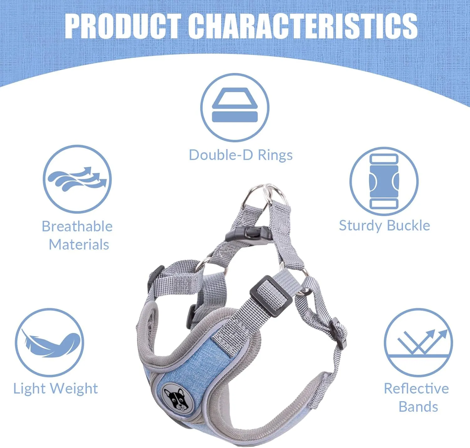 Patas Lague Dog Harness with Leash Set for Small Medium Dogs, No Pull No Choke Reflective Step in X Head Pet Harness Vest with Poop Bags and Dispenser, Adjustable and Padded, Blue Small
