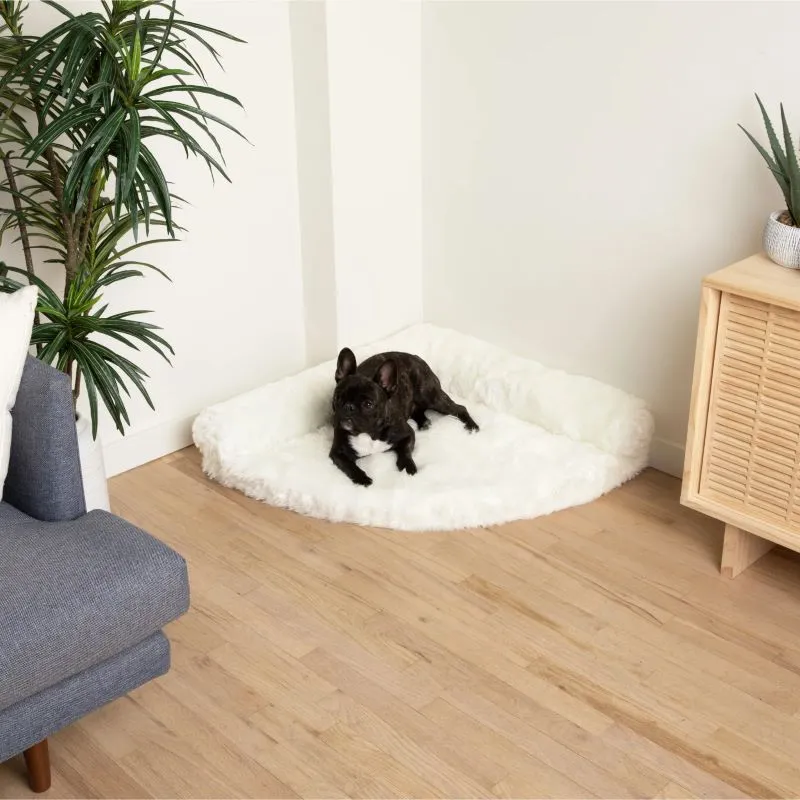 Paw Brands, PupRug™ Space Saver Memory Foam Corner Dog Bed, Polar White