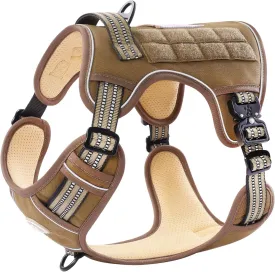 PawsPassion Tactical Dog Harness for X-Large Dogs, Chew-Proof Metal Hardware, Heavy Duty No Pull Dog Harness, Reflective Strips, Adjusting Ring, MOLLE System, Hook and Loop Panel (Sandstone, XL)