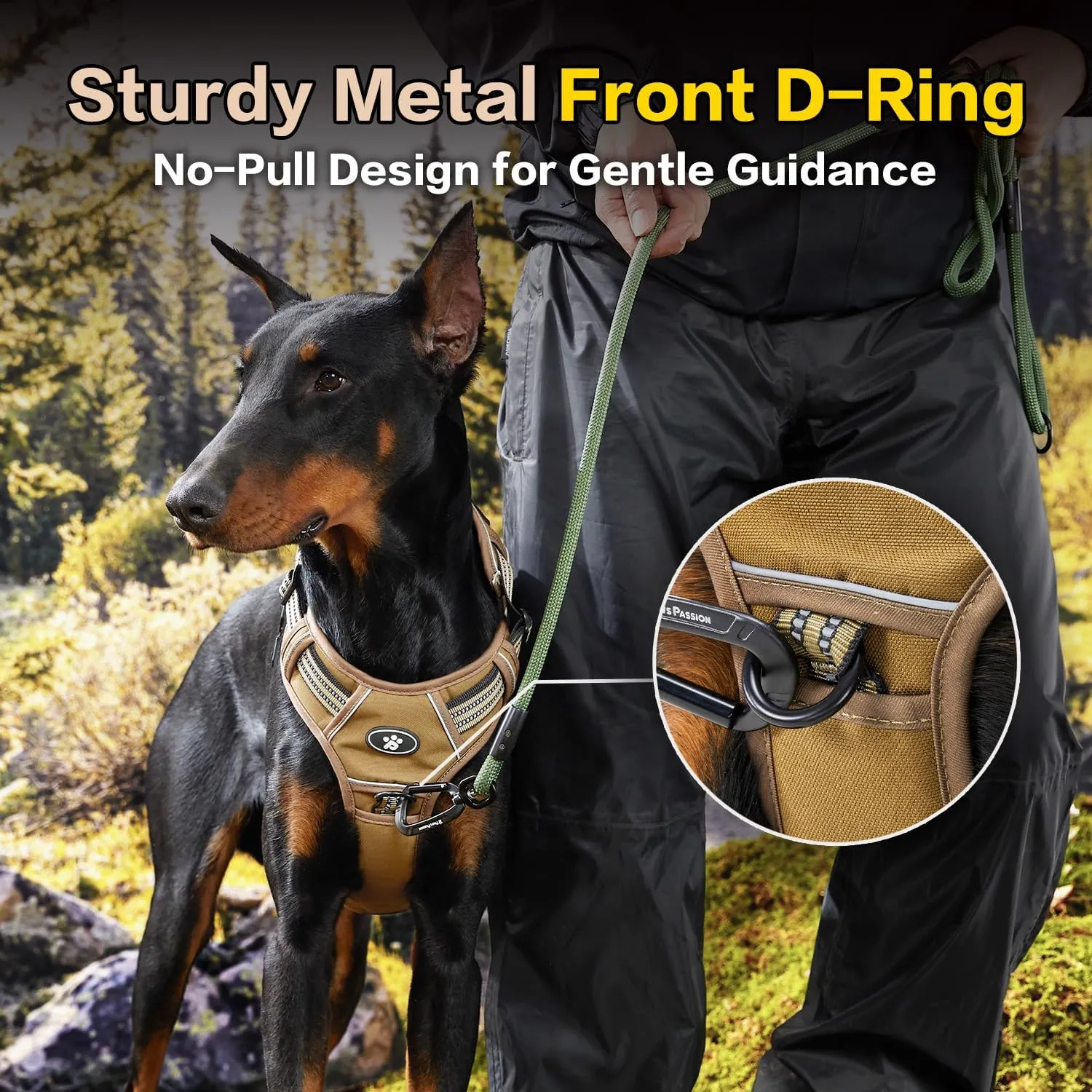 PawsPassion Tactical Dog Harness for X-Large Dogs, Chew-Proof Metal Hardware, Heavy Duty No Pull Dog Harness, Reflective Strips, Adjusting Ring, MOLLE System, Hook and Loop Panel (Sandstone, XL)