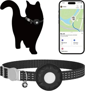 Pet Tracker for Cat, Real-time Cat Tracker with Breakaway Cat Collar, Compatible with Apple Find My(iOS Only), Alarm Alerts, No Monthly Fee, Battery Life Up to 1 Years, Black