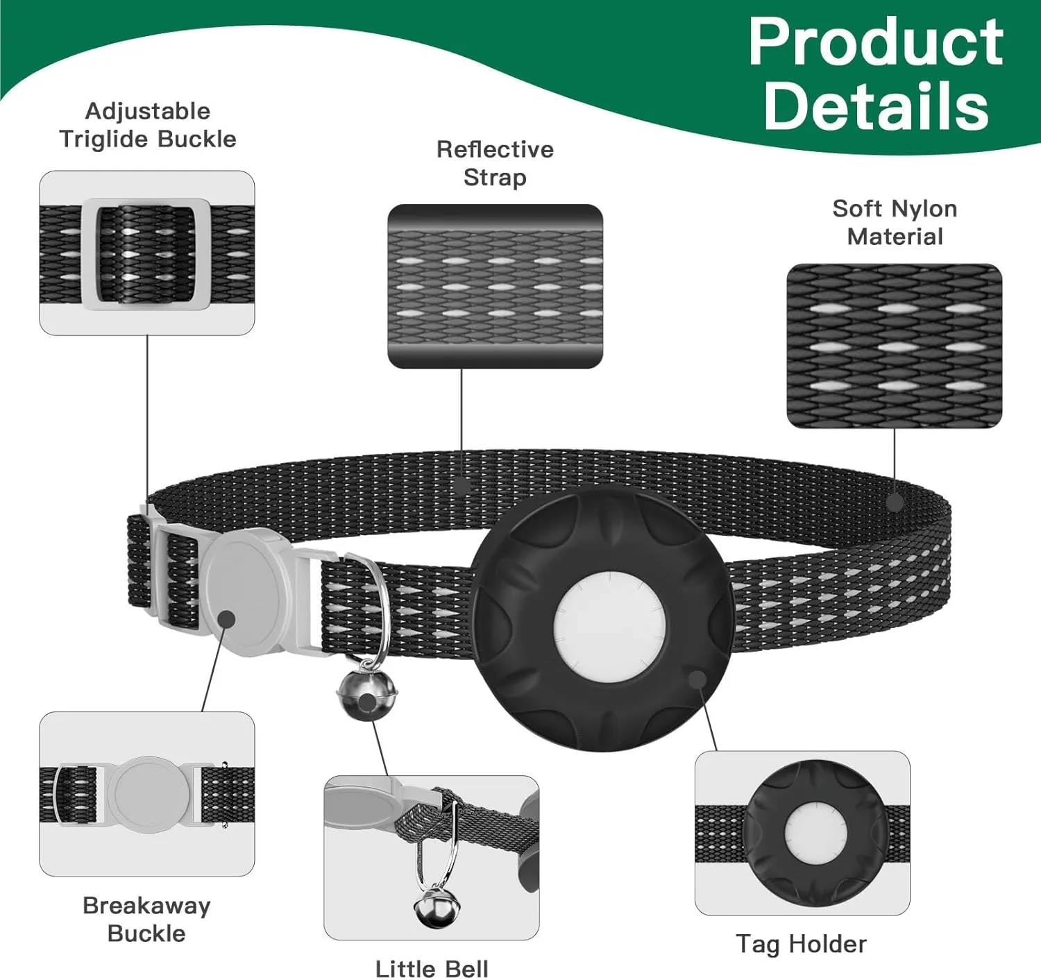 Pet Tracker for Cat, Real-time Cat Tracker with Breakaway Cat Collar, Compatible with Apple Find My(iOS Only), Alarm Alerts, No Monthly Fee, Battery Life Up to 1 Years, Black