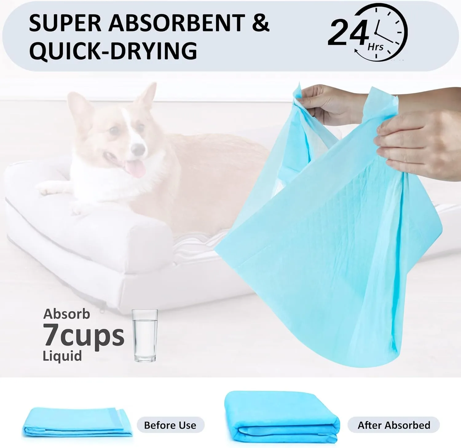 Pet Training Pads,Puppy Pee Pads 18"x24",Indoor Potty Pads for Small Dogs,Cats & Rabbits,Super Absorbent & Leak-Proof,Disposable Pet Pee Pads - Essential Dog Housebreaking Supplies(50 Count)