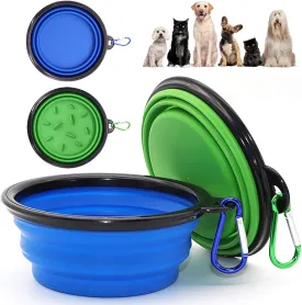 Portable Pet Travel Dog Bowls, 2 Pack Convenient Collapsible Dog Bowls, Small Pet Slow Feeder Design for Dogs Cats Feeding Watering with 2 carabiners