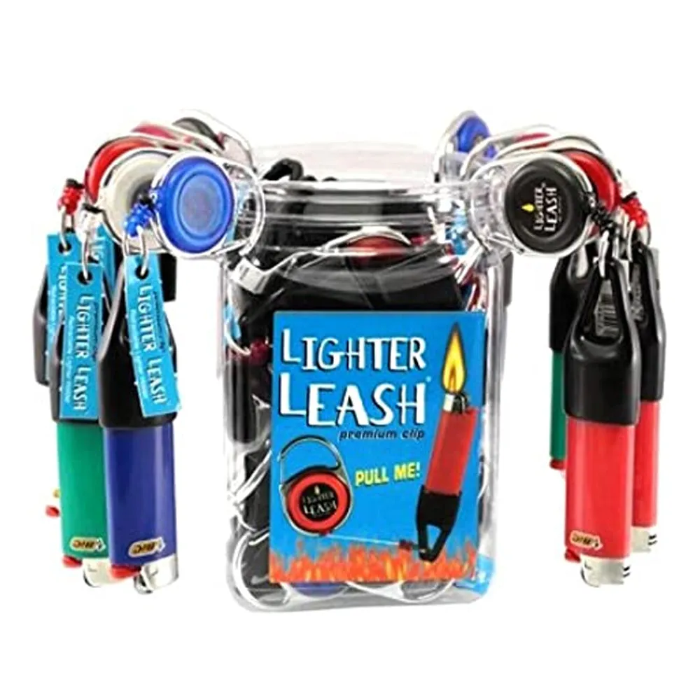 Premium Lighter Leash Retractable Lighter Holder - Assorted Colors - 30 Pack