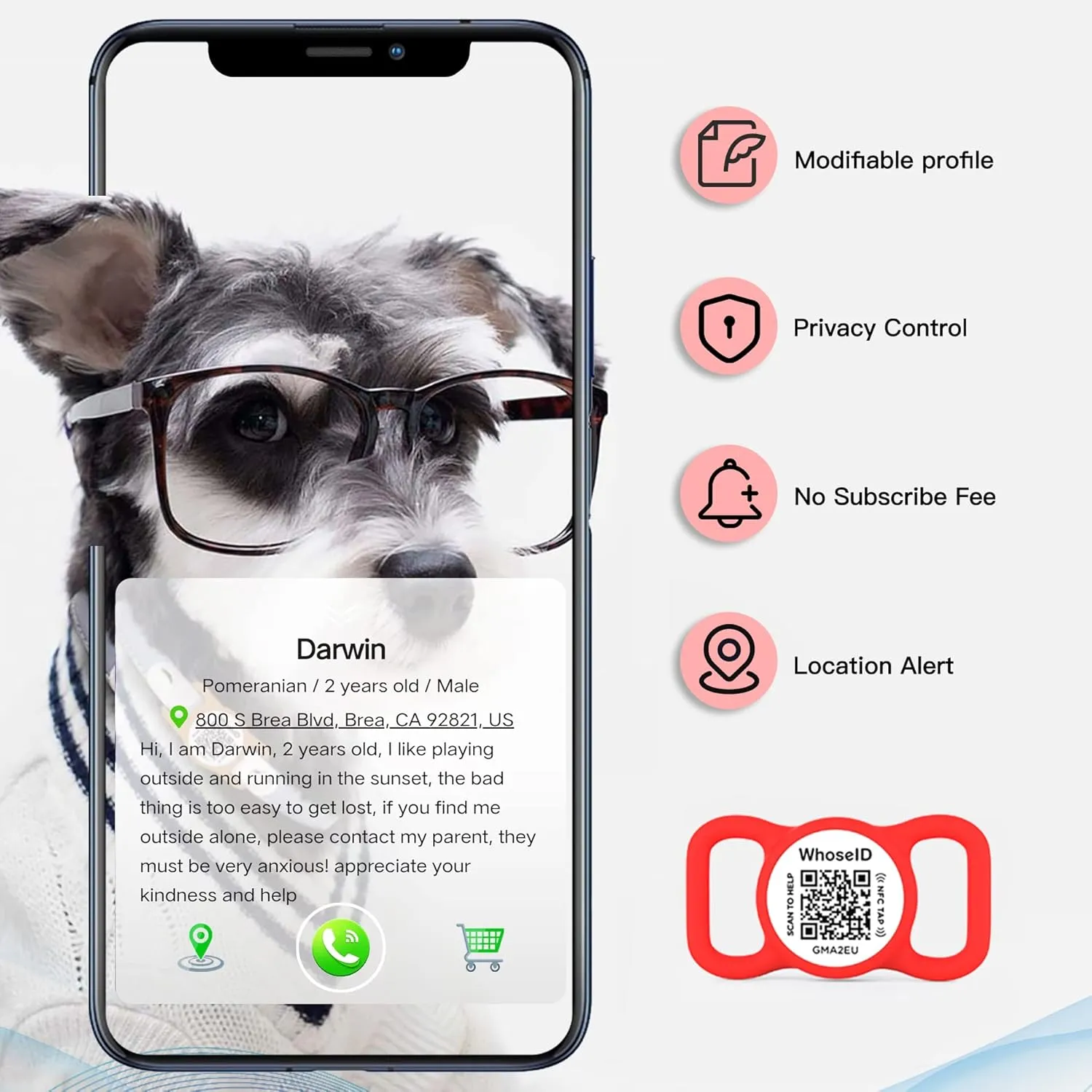 QR Code Dog Tag with NFC, Personalized Silicone Dog ID Tag, Modifiable Pet Online Profile, Multiple Emergency Contact, Scan QR Code Send Pet GPS Location Email (Regular, Orange)