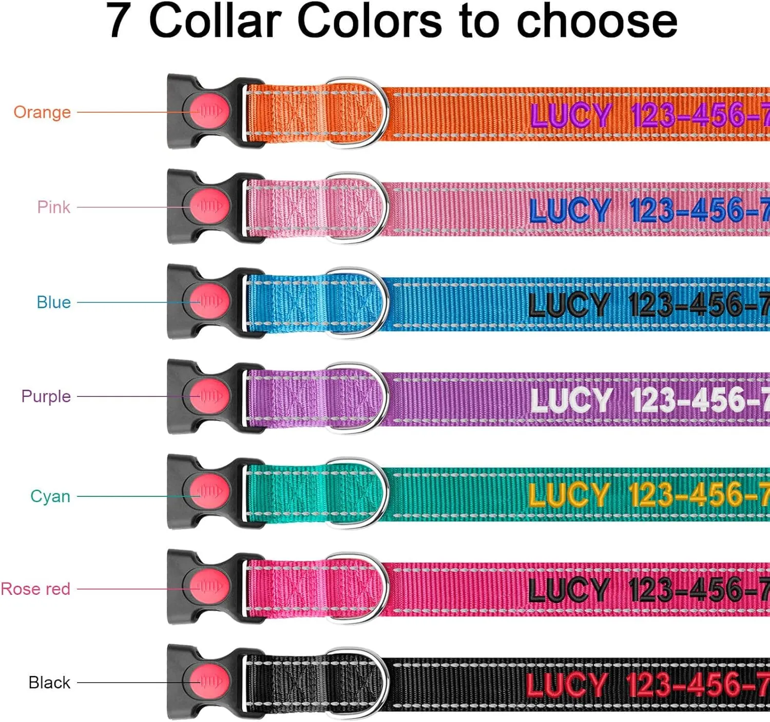 Reflective Personalized Dog Collars - Custom Embroidered Dog Collars for Small, Medium, Large Dogs- Adjustable Dog & Puppy Collar - Heavy Duty D-Ring for Leash & ID Tag