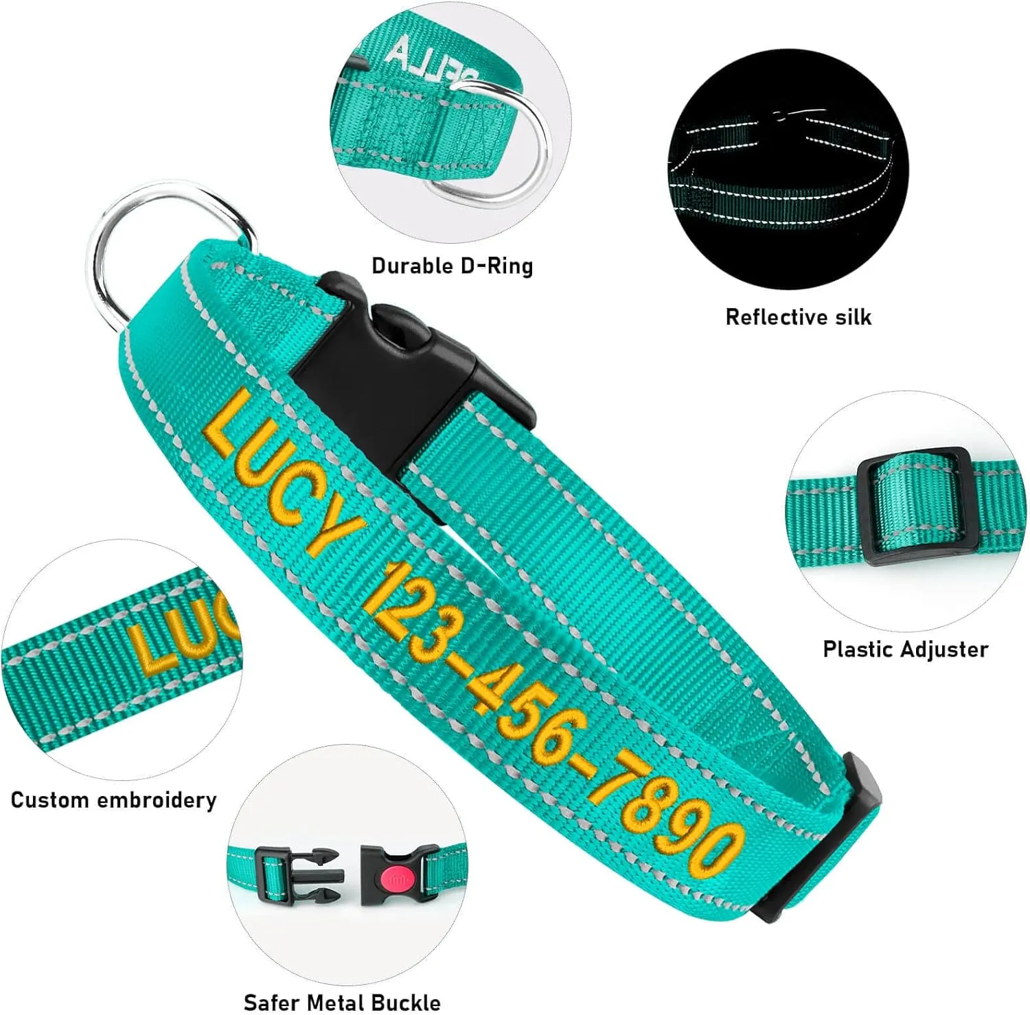 Reflective Personalized Dog Collars - Custom Embroidered Dog Collars for Small, Medium, Large Dogs- Adjustable Dog & Puppy Collar - Heavy Duty D-Ring for Leash & ID Tag