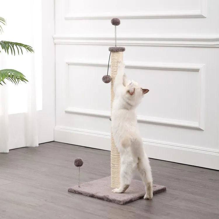 Rylie Farmhouse Sisal Pillar Cat Scratching Post with Fuzzy Toys and Spring Balls