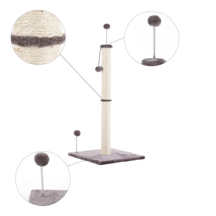 Rylie Farmhouse Sisal Pillar Cat Scratching Post with Fuzzy Toys and Spring Balls
