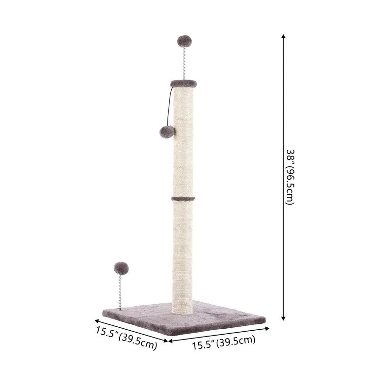 Rylie Farmhouse Sisal Pillar Cat Scratching Post with Fuzzy Toys and Spring Balls