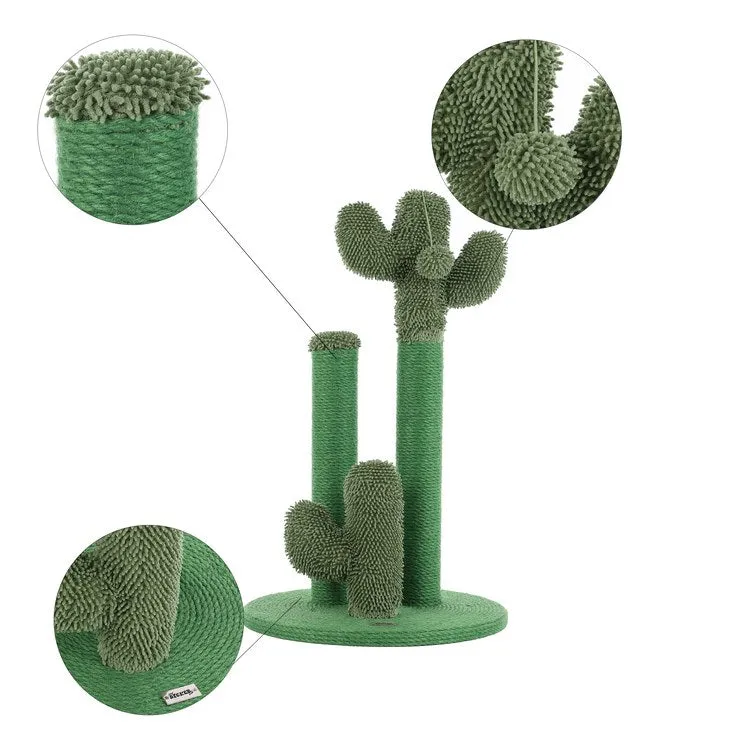 Rylie Farmhouse Sisal Pillar Cat Scratching Post with Fuzzy Toys and Spring Balls