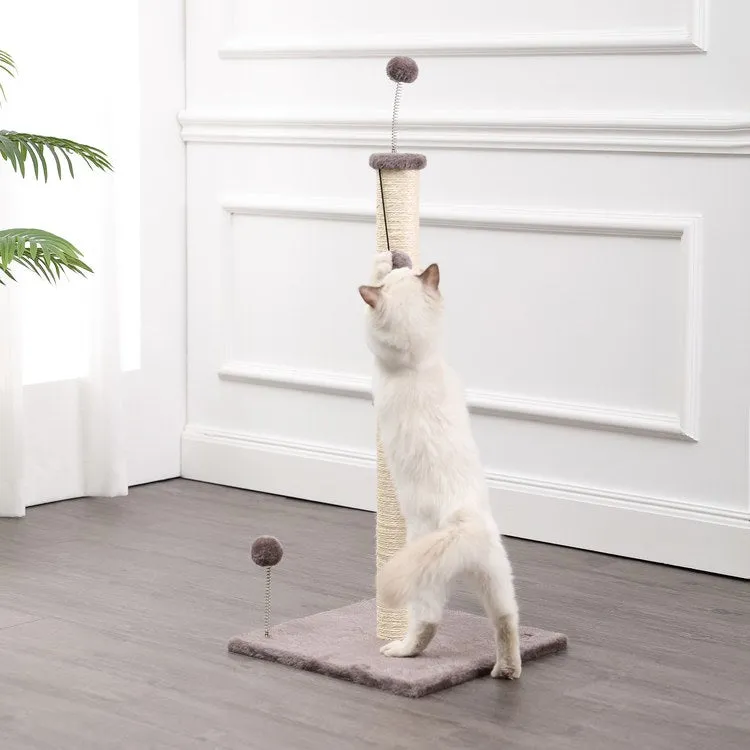 Rylie Farmhouse Sisal Pillar Cat Scratching Post with Fuzzy Toys and Spring Balls