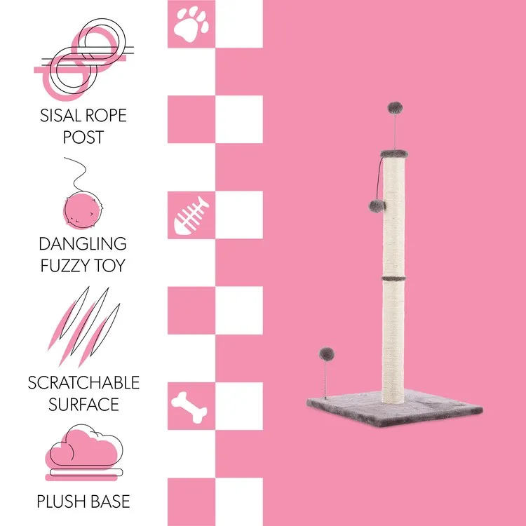 Rylie Farmhouse Sisal Pillar Cat Scratching Post with Fuzzy Toys and Spring Balls