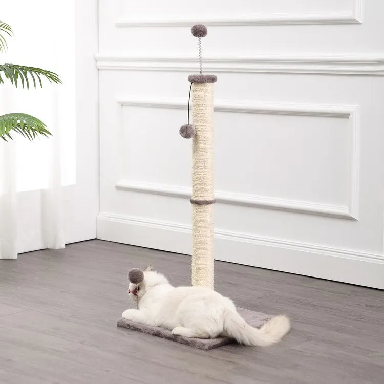 Rylie Farmhouse Sisal Pillar Cat Scratching Post with Fuzzy Toys and Spring Balls