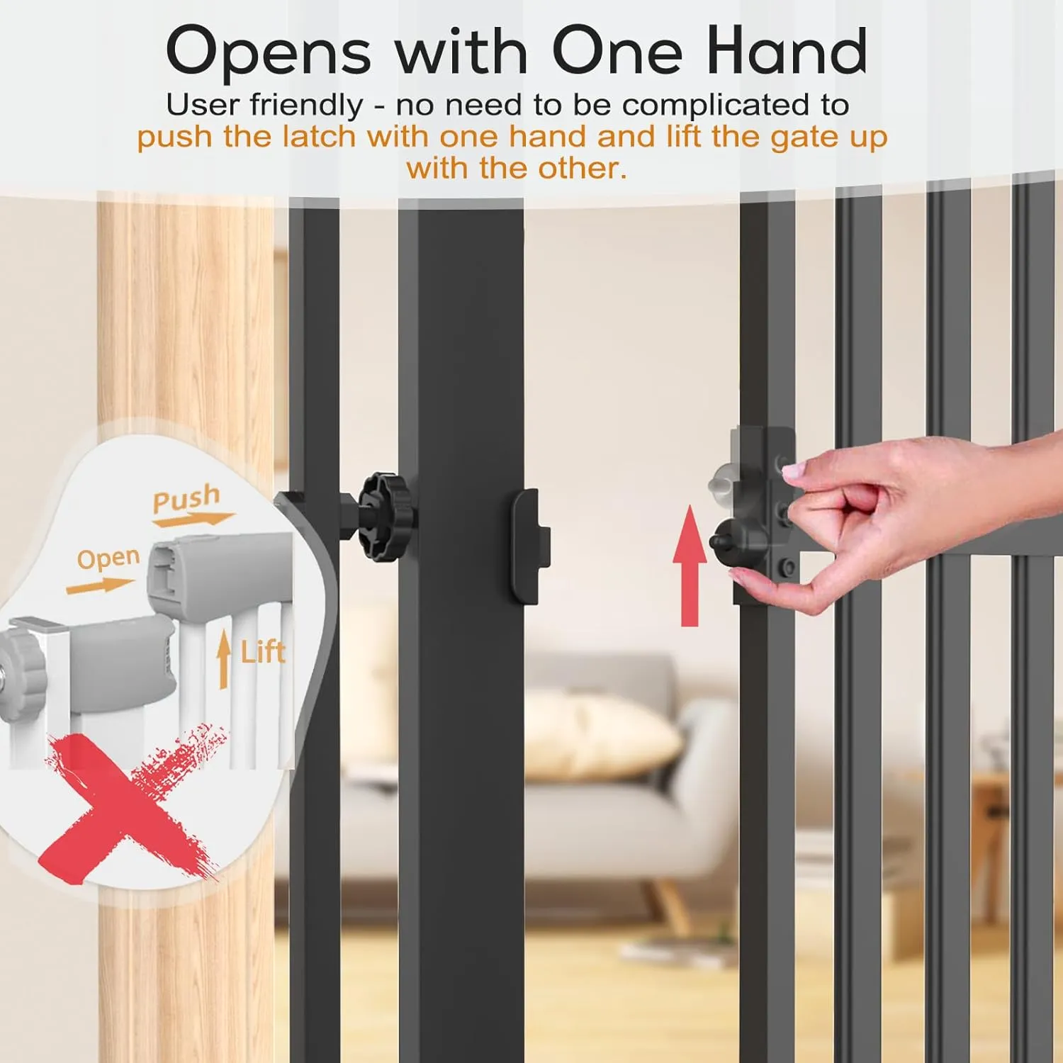 Senneny 63 Extra Tall Cat Gate Auto Close & One-Hand Open, No Drilling Pressure Mounted Kits and Wall Mounted Kits, Metal Pet Gate Fits Openings 29.5 to 33.4 Wide, Black