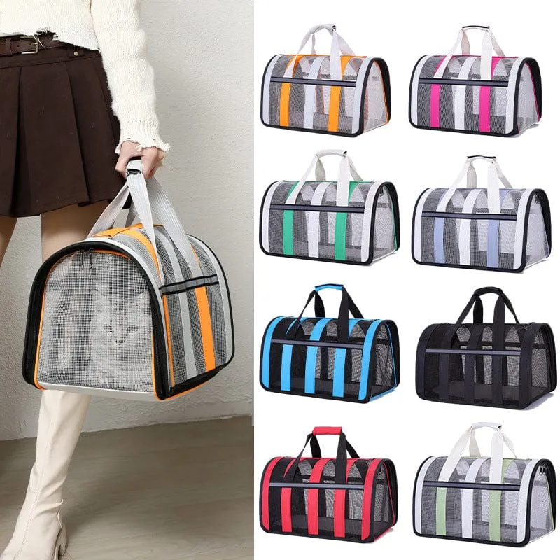 Size M Light Green And White Foldable Pet Carrier Bag - Lightweight, Breathable, and Spacious for All Seasons