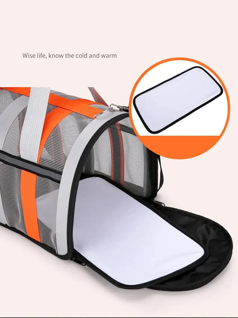 Size M Light Green And White Foldable Pet Carrier Bag - Lightweight, Breathable, and Spacious for All Seasons