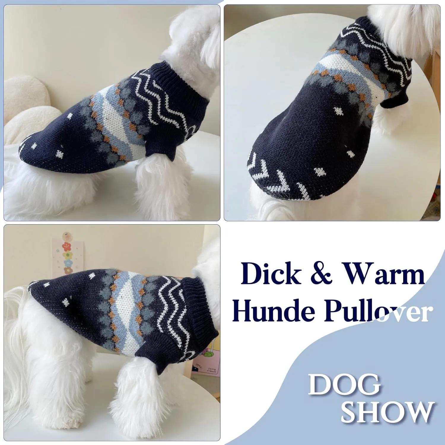 Small Dog Sweater, Soft Warm Dog Sweater for Small Dogs Boys Girls Ugly Pet Clothing Fall Winter Knitted Christmas Sweater Cat Outfits for Sphinx Cat Mini Dachshund, Navy Blue, S