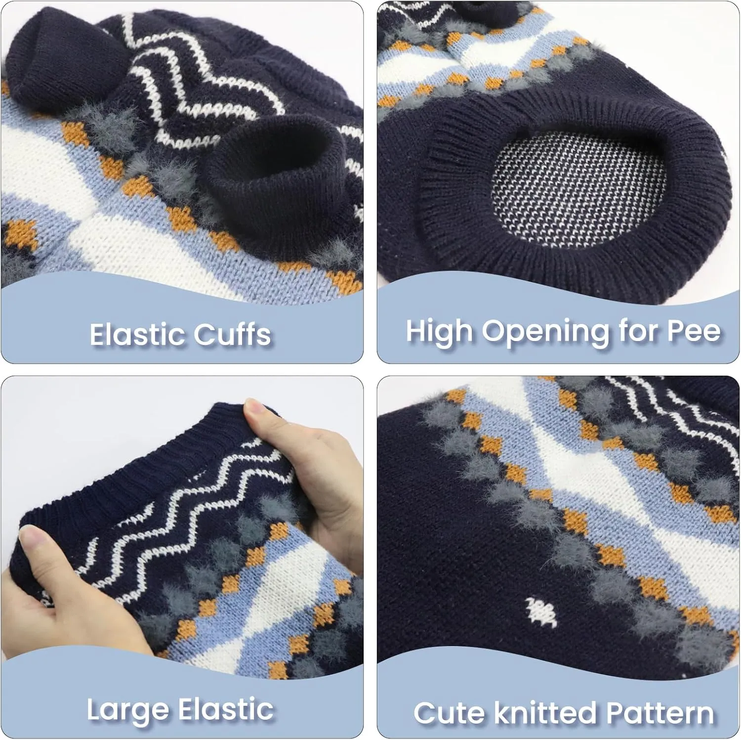 Small Dog Sweater, Soft Warm Dog Sweater for Small Dogs Boys Girls Ugly Pet Clothing Fall Winter Knitted Christmas Sweater Cat Outfits for Sphinx Cat Mini Dachshund, Navy Blue, S