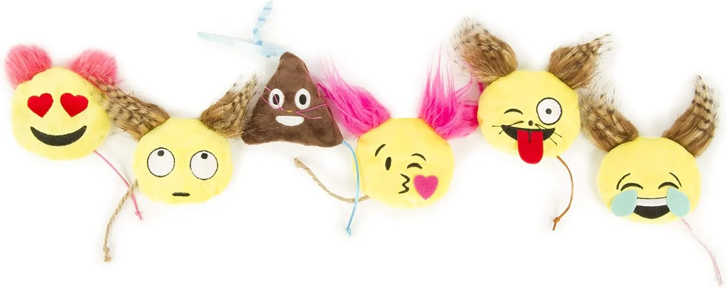 SmartyKat (6 Count Mouse Moods Emoji Bundle Pack Plush Catnip Toys - Yellow/Brown, 6 Count