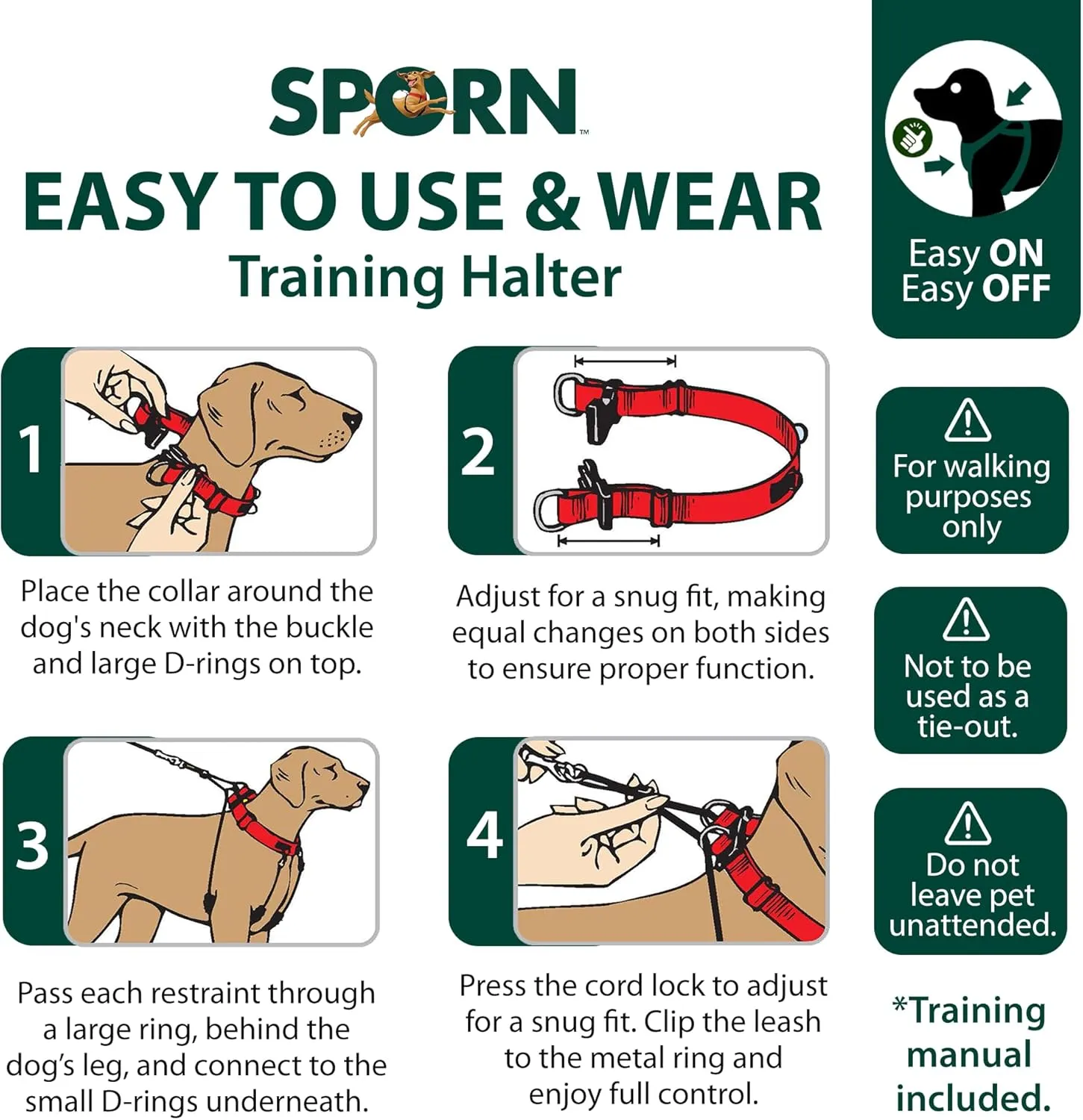 Sporn Original Training Halter, No Pull Dog Harness for Large Dogs with Red Padded Sherpa Sleeves, Breathable Dog Harness No Pull, Provides to All Large Sized Breeds