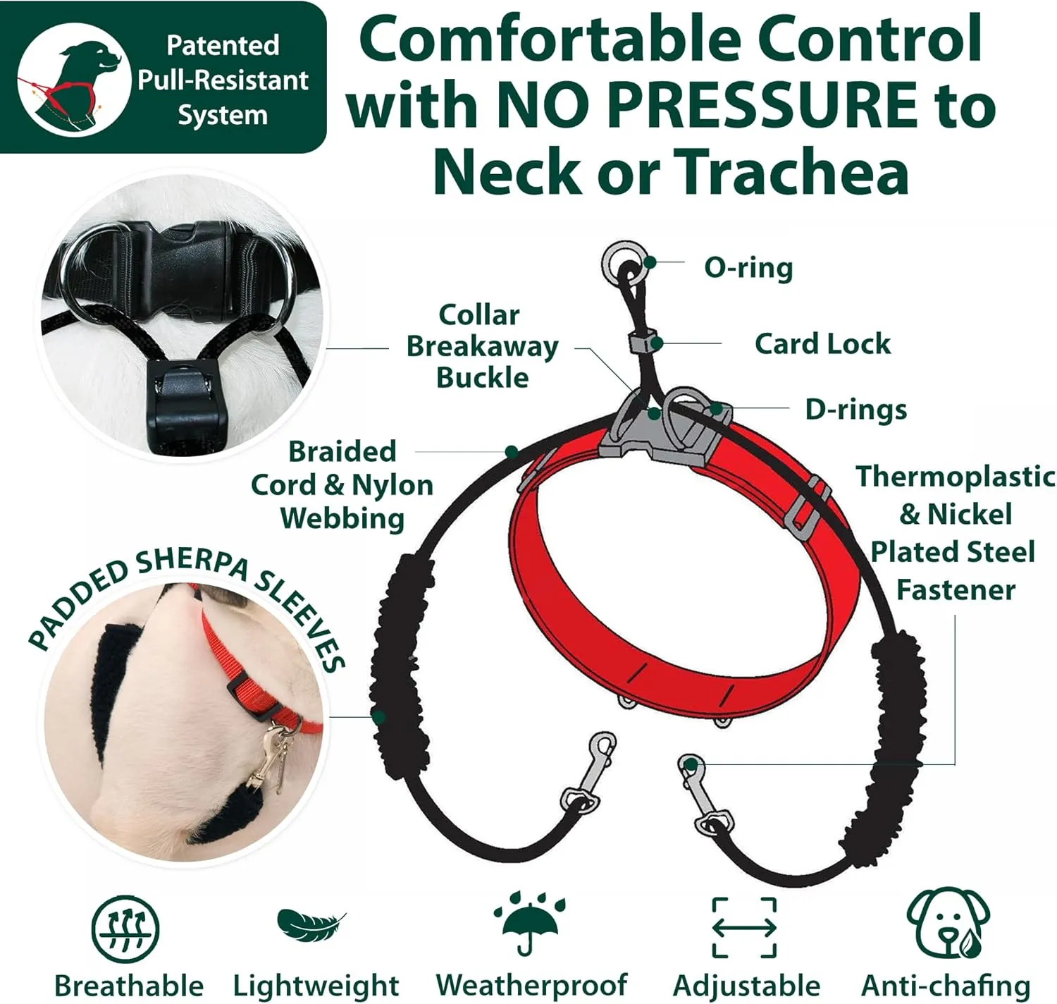 Sporn Original Training Halter, No Pull Dog Harness for Large Dogs with Red Padded Sherpa Sleeves, Breathable Dog Harness No Pull, Provides to All Large Sized Breeds