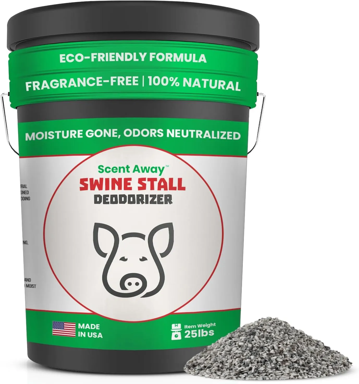 Swine Stall Deodorizer | 100% Natural Odor Neutralizer | Fragrance-Free Moisture Absorber | Non-Toxic Active Carbon & Zeolite Odor Control | 25lbs. (11.34kg)