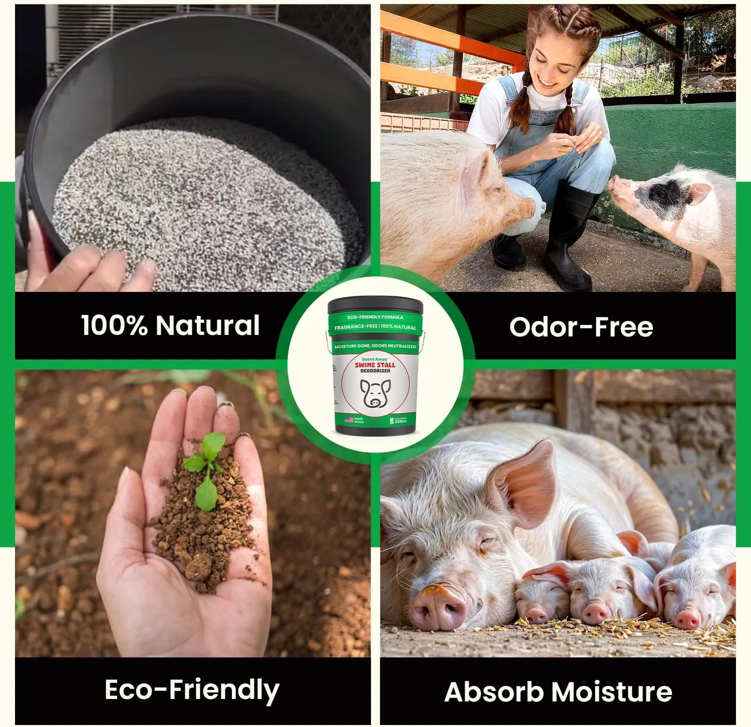 Swine Stall Deodorizer | 100% Natural Odor Neutralizer | Fragrance-Free Moisture Absorber | Non-Toxic Active Carbon & Zeolite Odor Control | 25lbs. (11.34kg)