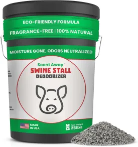 Swine Stall Deodorizer | 100% Natural Odor Neutralizer | Fragrance-Free Moisture Absorber | Non-Toxic Active Carbon & Zeolite Odor Control | 25lbs. (11.34kg)