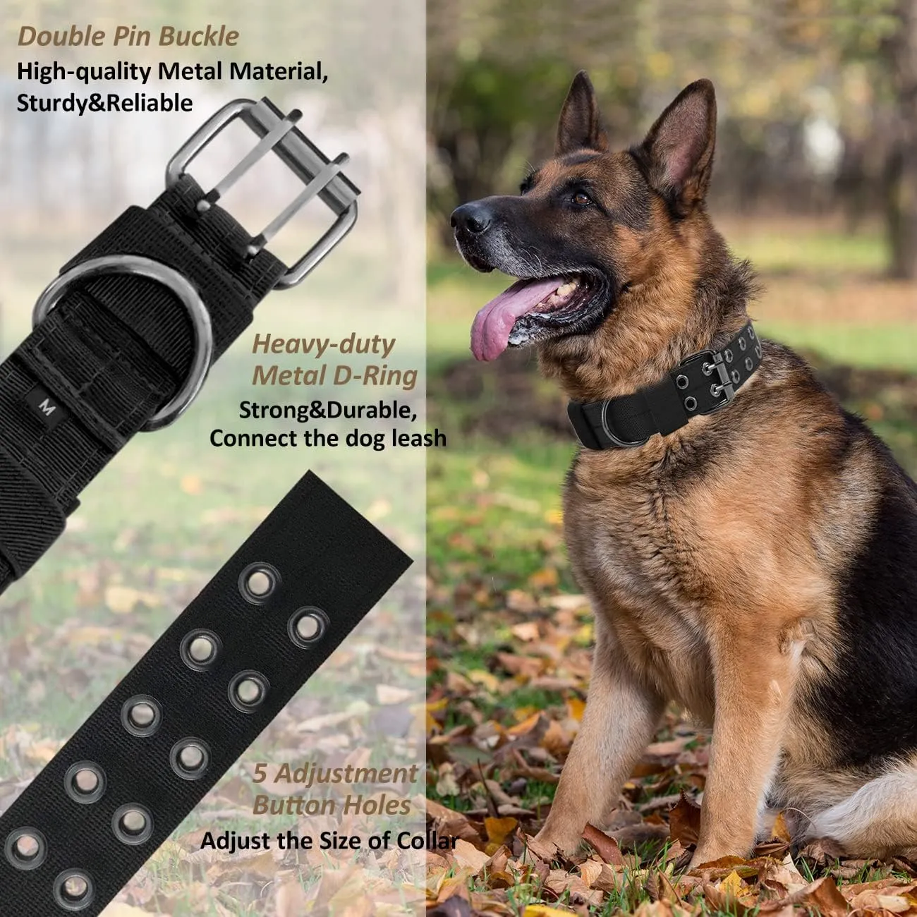 Tactical Dog Collar Military Adjustable Dog Collars Soft Nylon K9 Training Collar with Patch Heavy Duty Metal Buckle Collars for Medium Large Dogs (Violet, L)