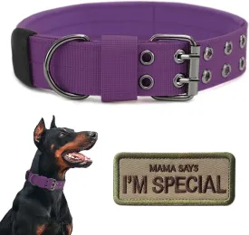 Tactical Dog Collar Military Adjustable Dog Collars Soft Nylon K9 Training Collar with Patch Heavy Duty Metal Buckle Collars for Medium Large Dogs (Violet, L)