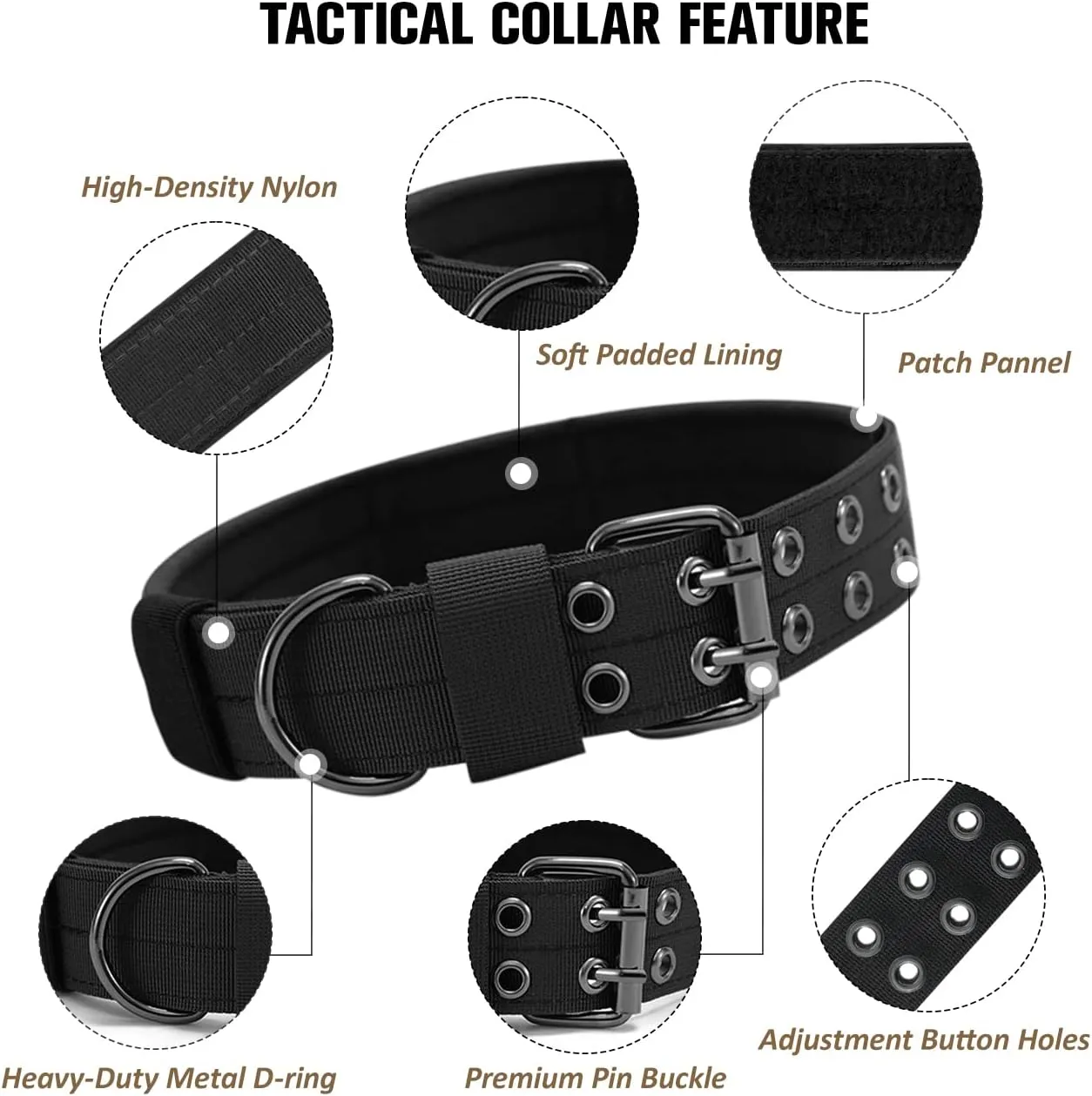 Tactical Dog Collar Military Adjustable Dog Collars Soft Nylon K9 Training Collar with Patch Heavy Duty Metal Buckle Collars for Medium Large Dogs (Violet, L)