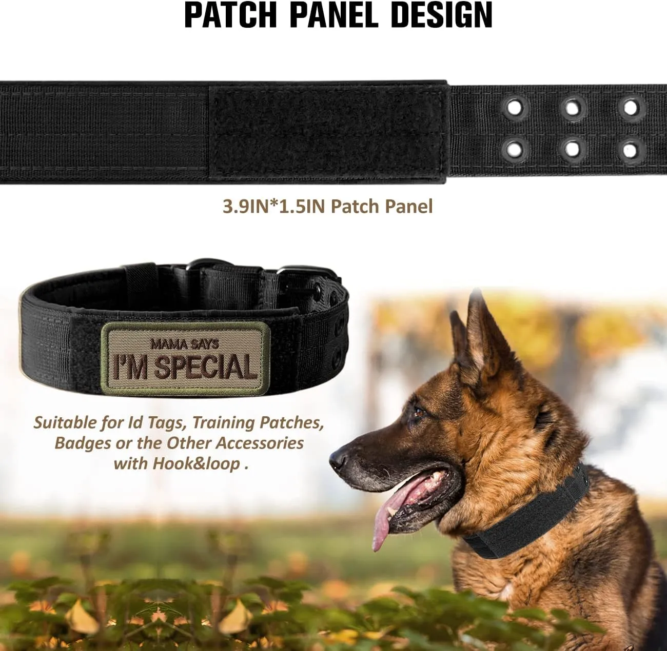 Tactical Dog Collar Military Adjustable Dog Collars Soft Nylon K9 Training Collar with Patch Heavy Duty Metal Buckle Collars for Medium Large Dogs (Violet, L)