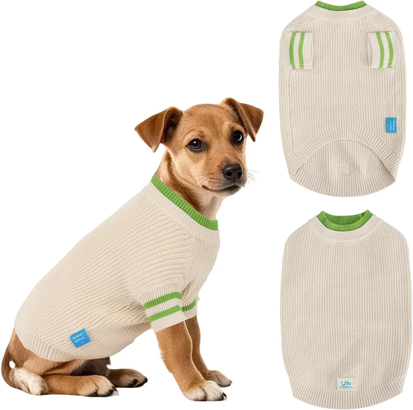 Two Tone Stacked Round Neck Pullover Dog Sweater, Pet Dogs Sweaters, Knitted Dog Clothing,Pet Clothes, Suitable for Dogs of All Seasons and Types(Apricot, M)