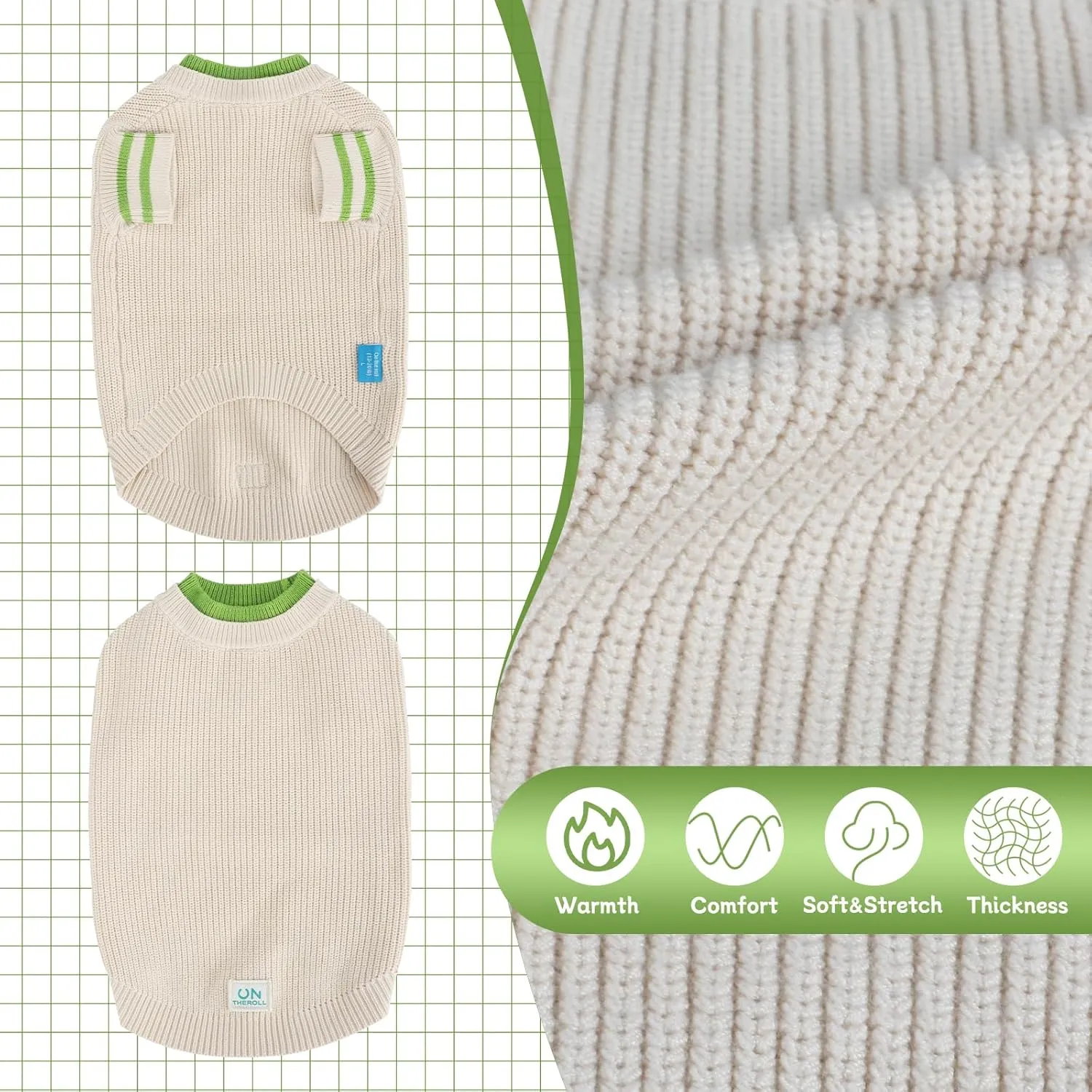 Two Tone Stacked Round Neck Pullover Dog Sweater, Pet Dogs Sweaters, Knitted Dog Clothing,Pet Clothes, Suitable for Dogs of All Seasons and Types(Apricot, M)