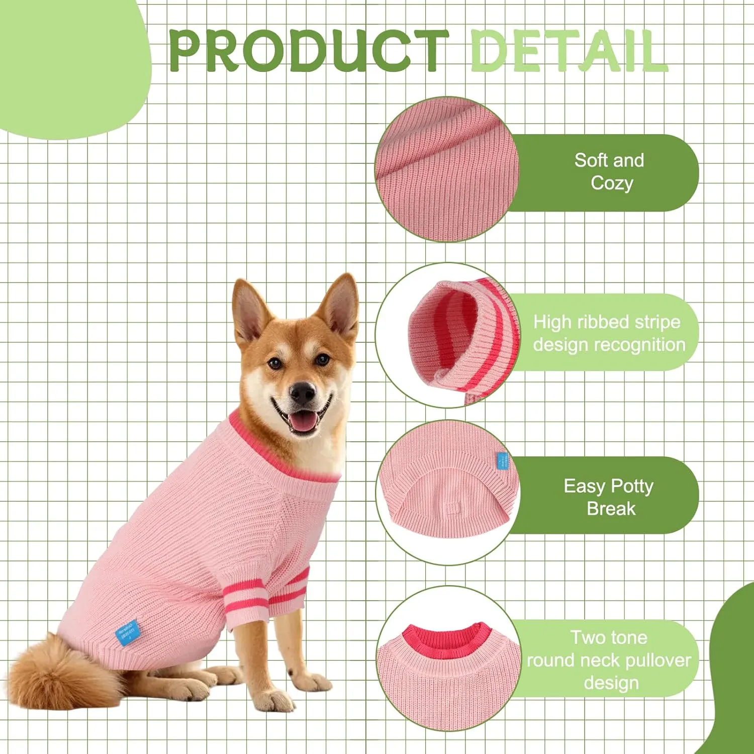 Two Tone Stacked Round Neck Pullover Dog Sweater, Pet Dogs Sweaters, Knitted Dog Clothing,Pet Clothes, Suitable for Dogs of All Seasons and Types(Pink, M)