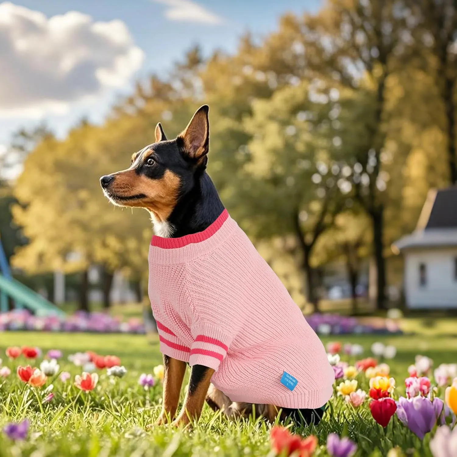 Two Tone Stacked Round Neck Pullover Dog Sweater, Pet Dogs Sweaters, Knitted Dog Clothing,Pet Clothes, Suitable for Dogs of All Seasons and Types(Pink, M)