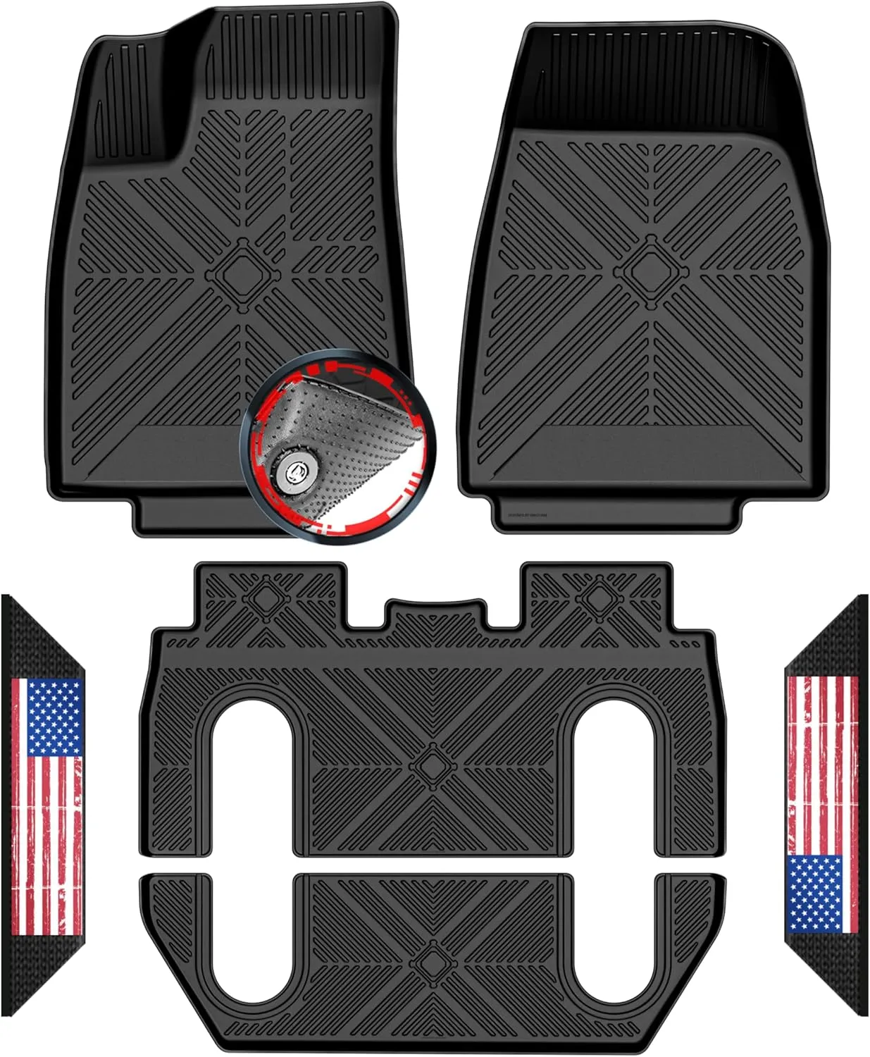 TYG Anti-Slip 3D Floor Mats 6Pcs Custom Fit 2015-2020 Tesla Model X 6 Seater | All-Weather Rubber Car Floor Liners for SUV with Weather Strips for Winter, Ski, Hunting, Camping | Cool Stuff for Tesla