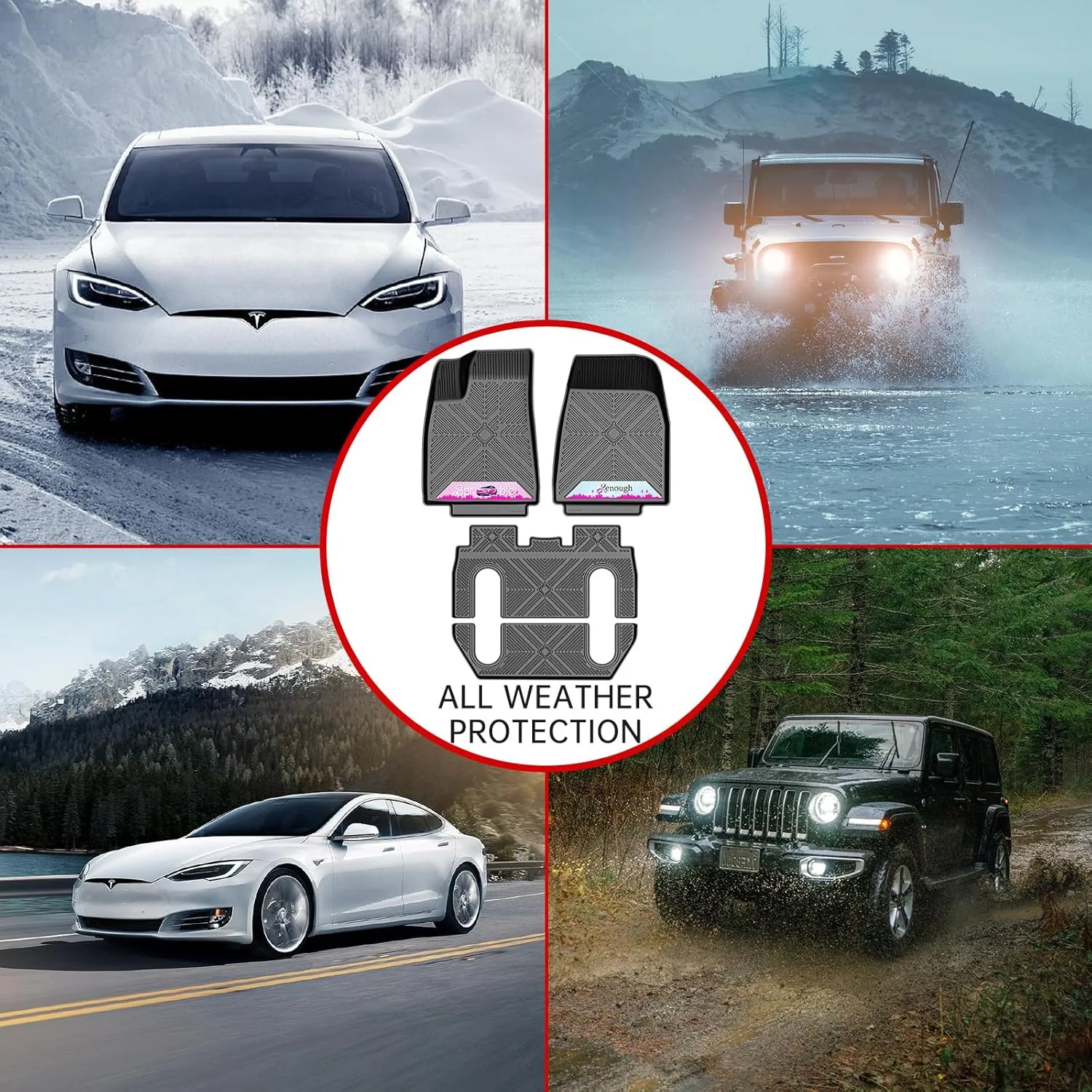 TYG Anti-Slip 6Pcs Custom Floor Mats for 2015-2020 Tesla Model X 6 Seater | All-Weather Car Floor Liners for SUV with Weather Strips | Automotive Carpet for Winter, Ski, Hunting | Cool Stuff for Tesla
