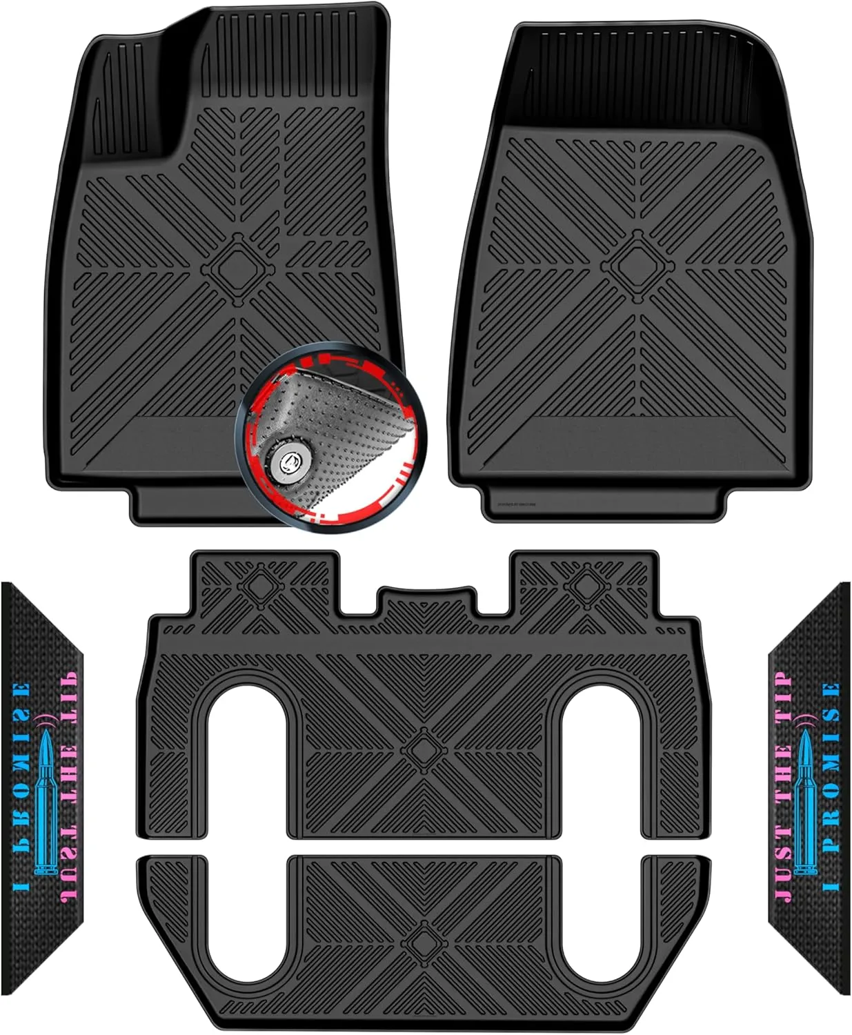 TYG Anti-Slip All-Weather Floor Mats 6Pcs Custom Fit 2015-2020 Tesla Model X 6 Seater | Rubber Car Floor Liners for SUV w/Weather Strips | Automotive Carpet for Winter Hunting | Cool Stuff for Tesla