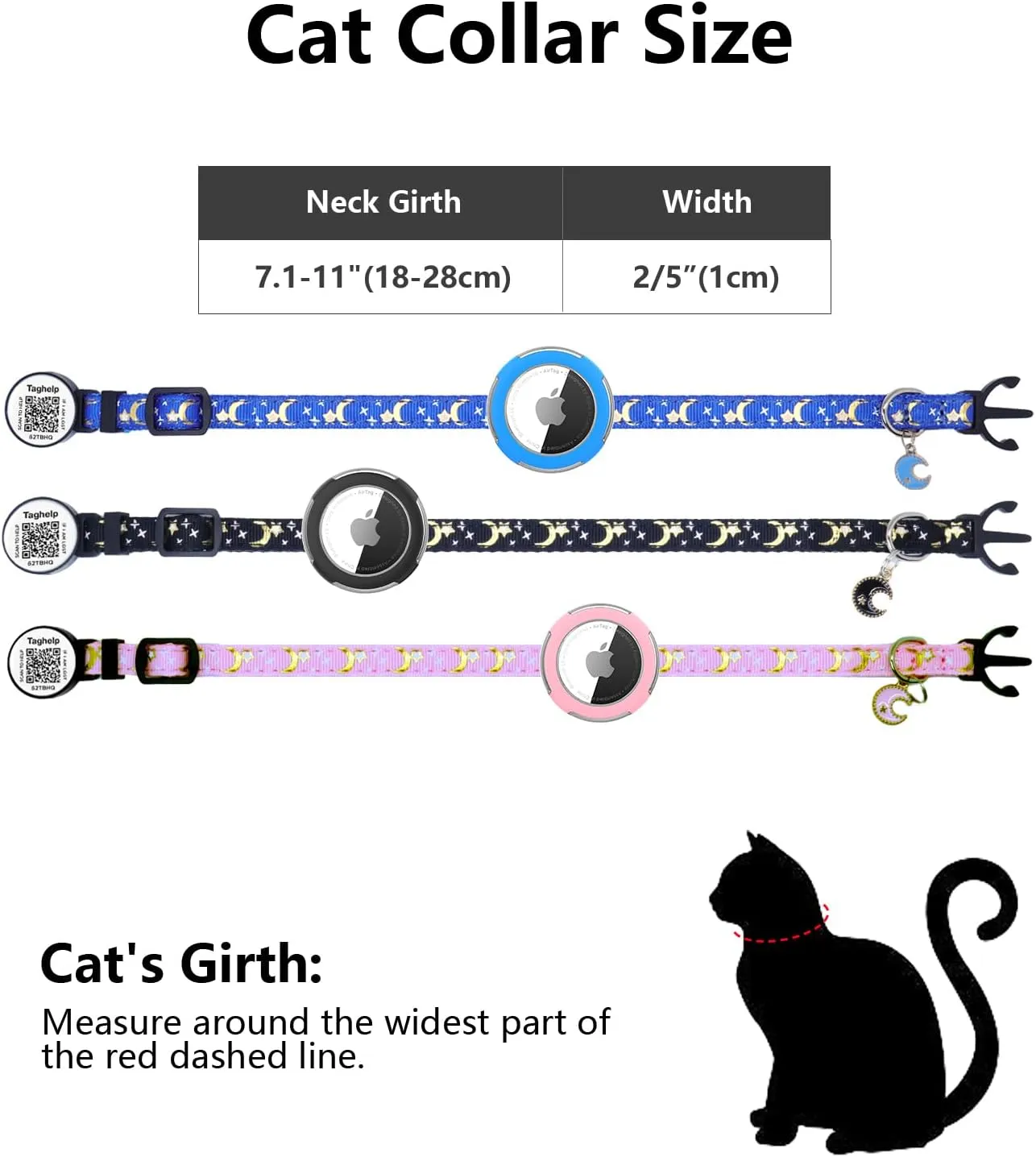 Waterproof Airtag Cat Collar, Breakaway with Stars and Moon with AirTag Holder for Apple. Solid & Safe, Pet Collar, Smart ID tag Cat Collar, Scan QR for Instant Location Alerts.NO APP(Pink)