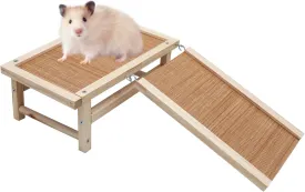 Wooden Bed with Cooling Mat and Stair, Playground with Platform and Ramp, Cage Accessories for Rat, Guinea Pig, Netherland Dwarf Rabbit, Hamster, Chipmunk and Other Small Animals