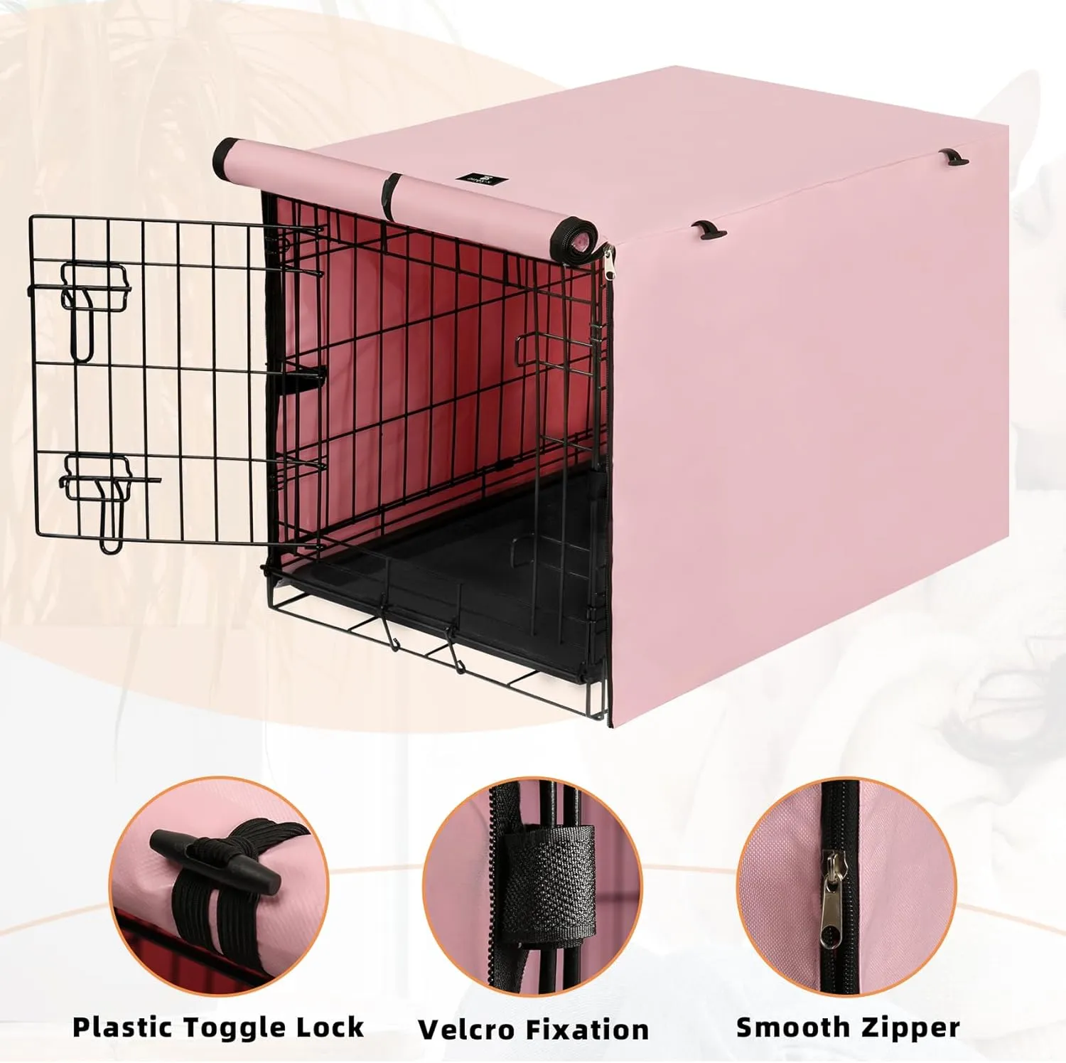 X-ZONE PET Double Door Dog Crate Cover - Polyester Pet Kennel Cover Fits 24 inches Wire Dog Cage Pink
