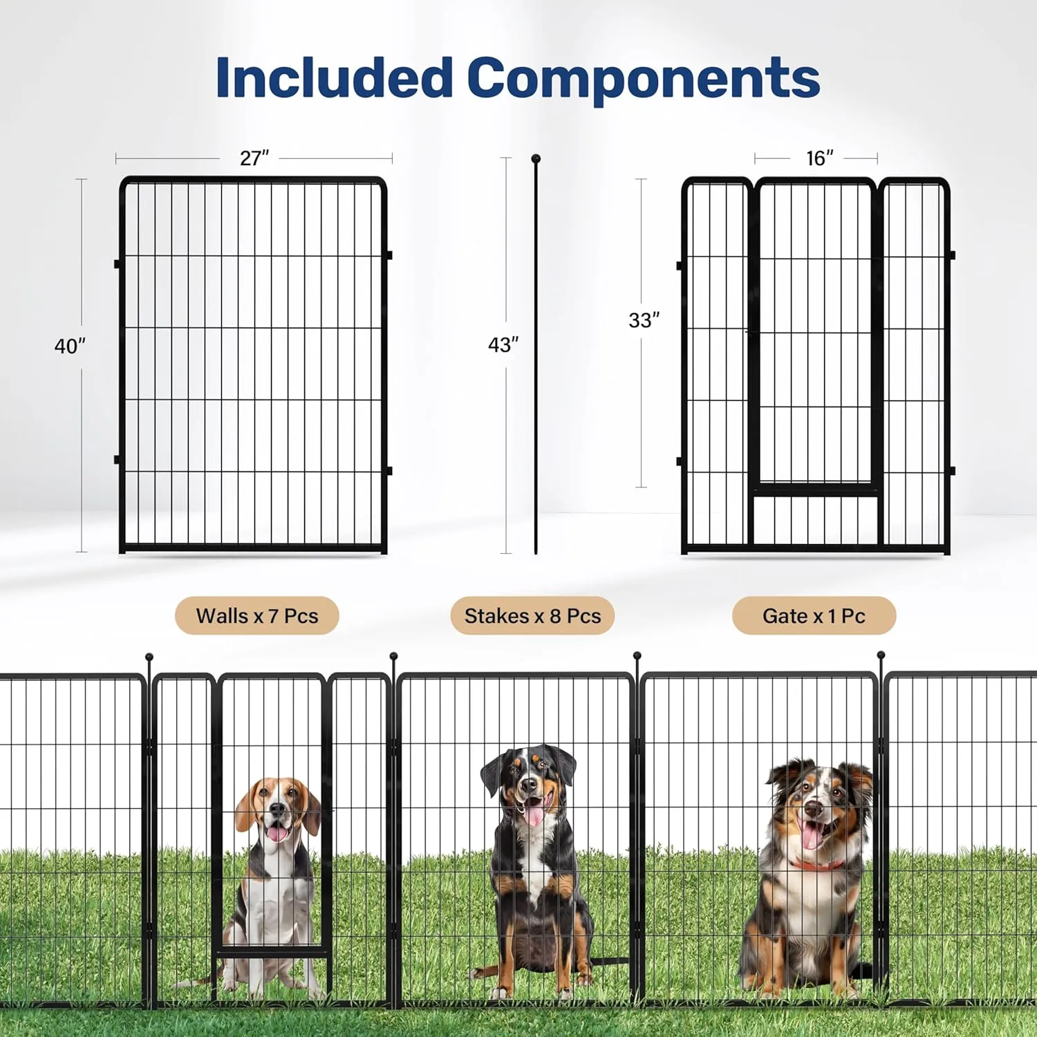 YSSOA Dog Playpen Indoor, Puppy Playpen Indoor Outdoor for Yard, Camping, RV, 40" Height 8 Panels Heavy Duty Dog Pen for Small/Medium/Large Dogs, Black